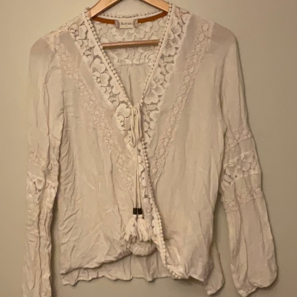 Altar’d State Boho Top with Tie Front and Lace Details